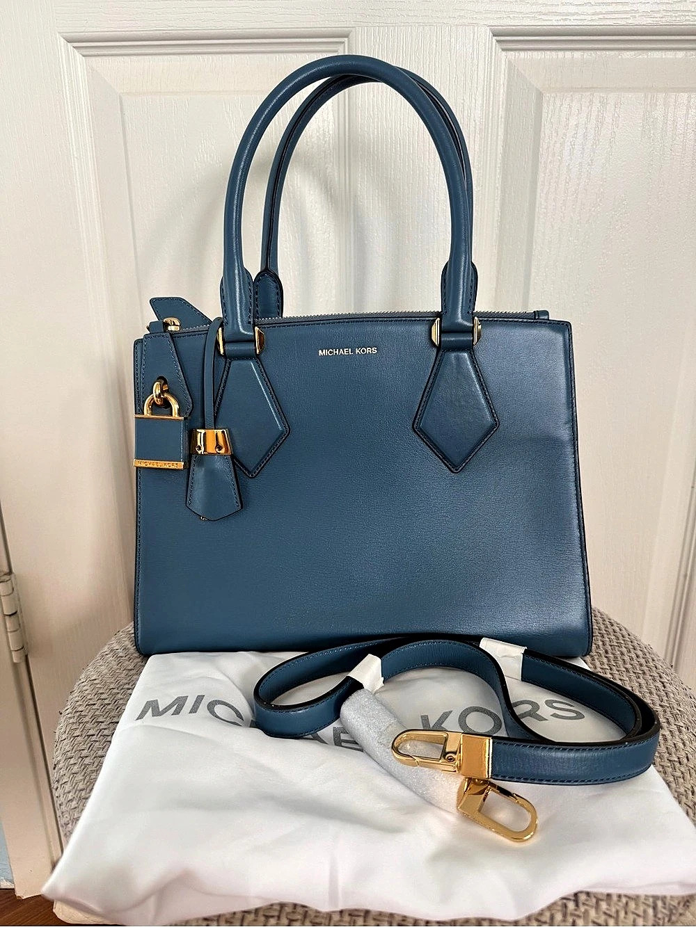 Michael Kors Collection Casey Cornflower Calfskin Leather Satchel